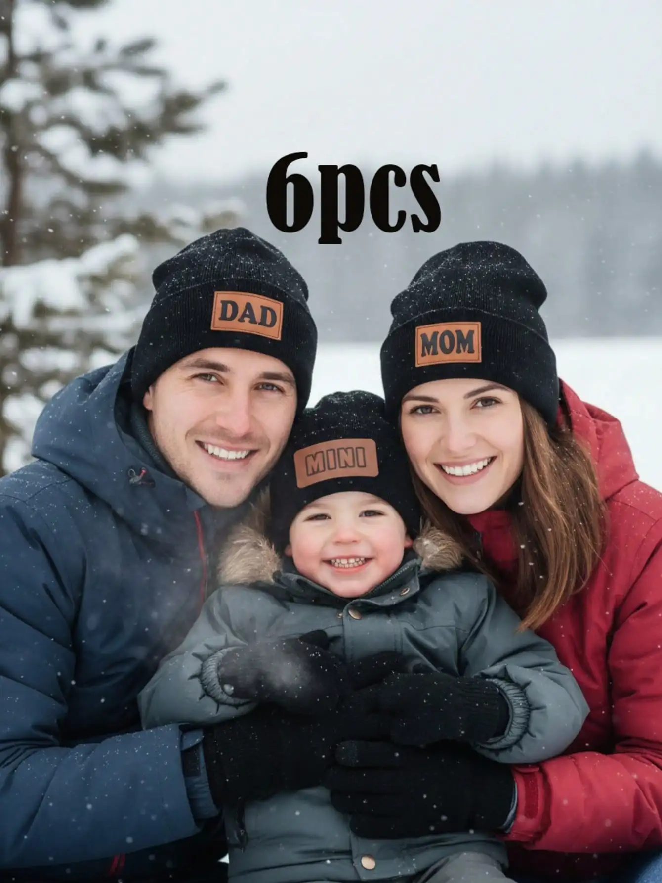 6Pcs Parent-child Knit Hat & Gloves Set, Fashion Knitted Kit for Adults, Ladies and Older Kids, Family Matching Accessories