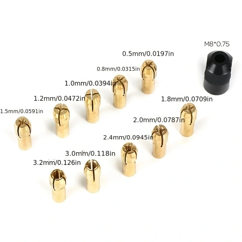 11-Piece Micro Drill Chuck Brass Collet Set, Suitable for Home DIY Repair Tools, Electric Grinder Collet, Collet Nut Set view 5