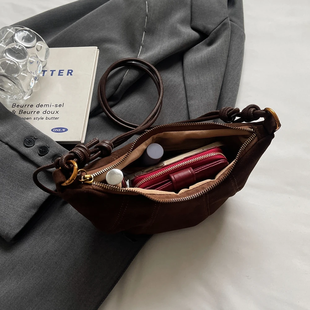 Umhängetasche für Damen mit Innentasche, Halbmondtasche, PU-Leder, Reißverschluss, Umhängetasche, solide Croissant-Tasche für Arbeitsreisen