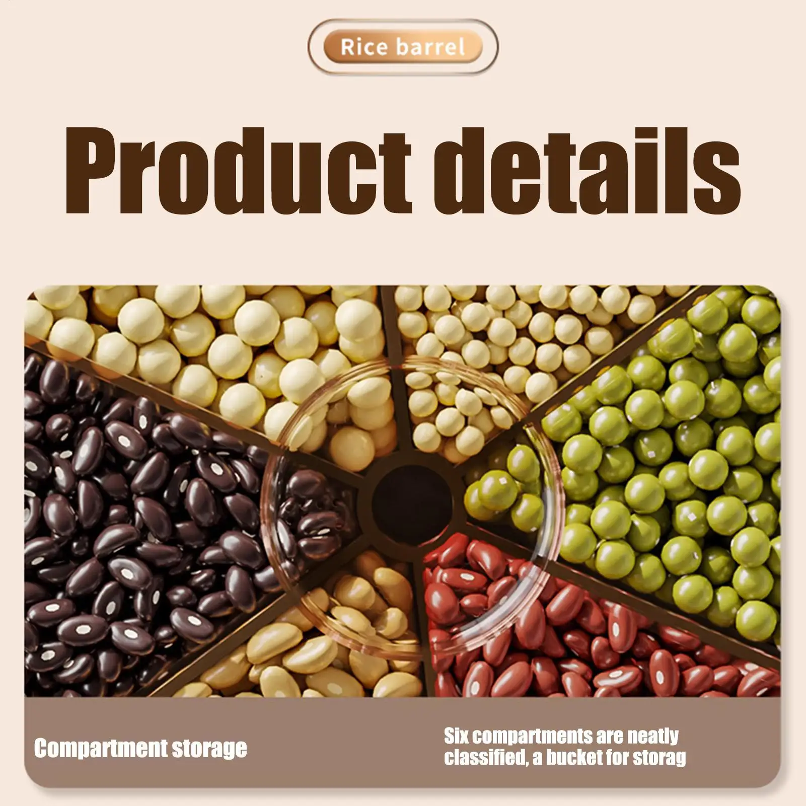 

Диспенсер для риса Вращающееся ведро для риса Пищевая герметичная бочка с разделителями Защита от захвата и влаги для выпечки и приготовления пищи