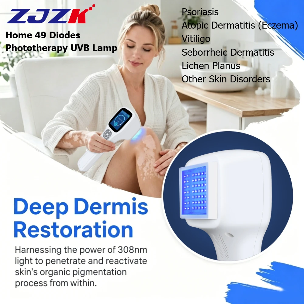 ZJZK Medical Grade 308nm Excimer Therapy Narrowband UVB Phototherapy for Eczema Vitiligo Skin Diseases Treatment Device 49Diodes
