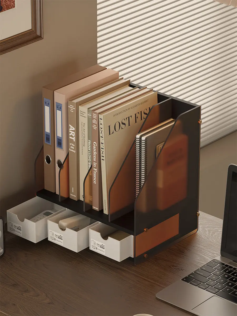 File storage rack Desktop bookshelf Acrylic vertical multi-layer file storage box Desk station shelf