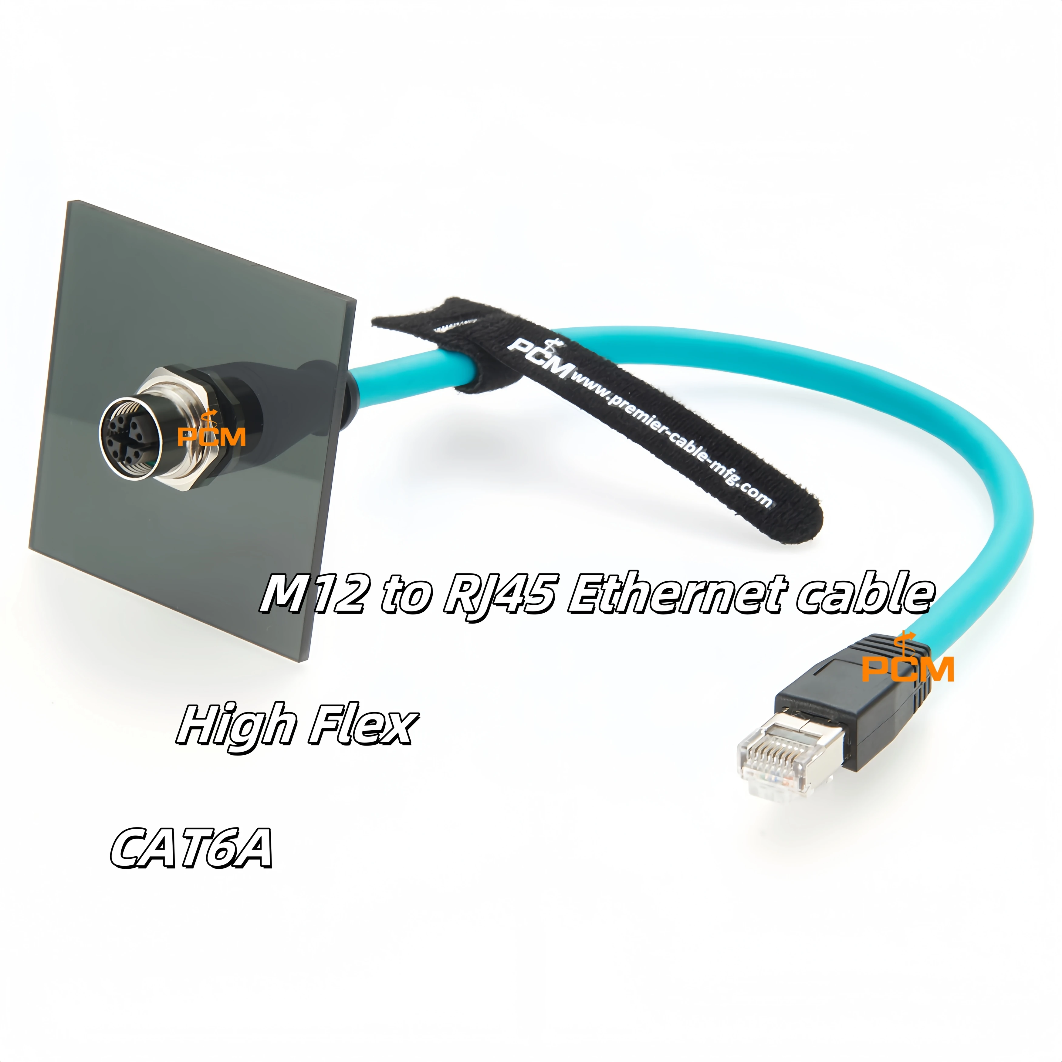 RJ45 to M12 X code female Connector Panel Mount Bulkhead High Flex STP Cable CAT6A GigE camera Compatible Lumberg 0985856104