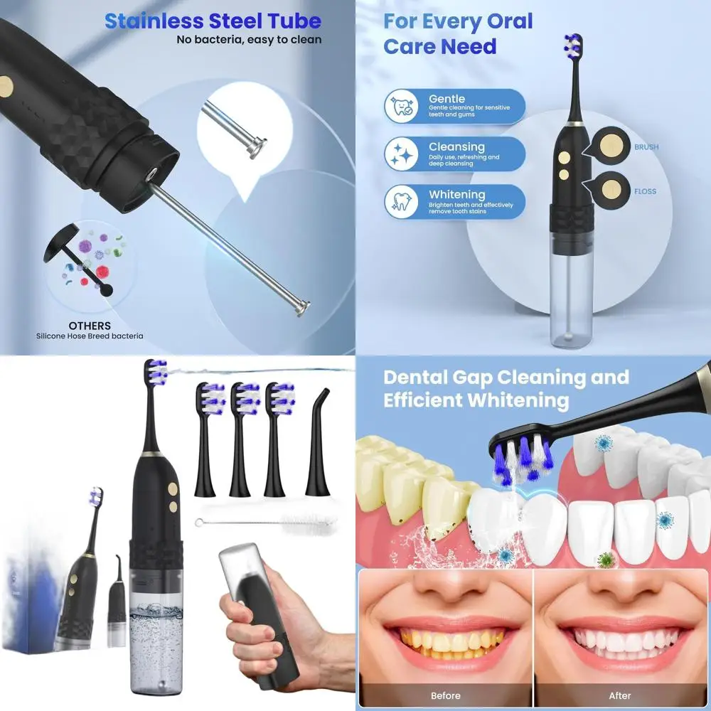 

Электрическая зубная щетка и ирригатор двойного назначения, 25-дневный срок службы батареи, портативный комплект с дорожной бутылкой - черный