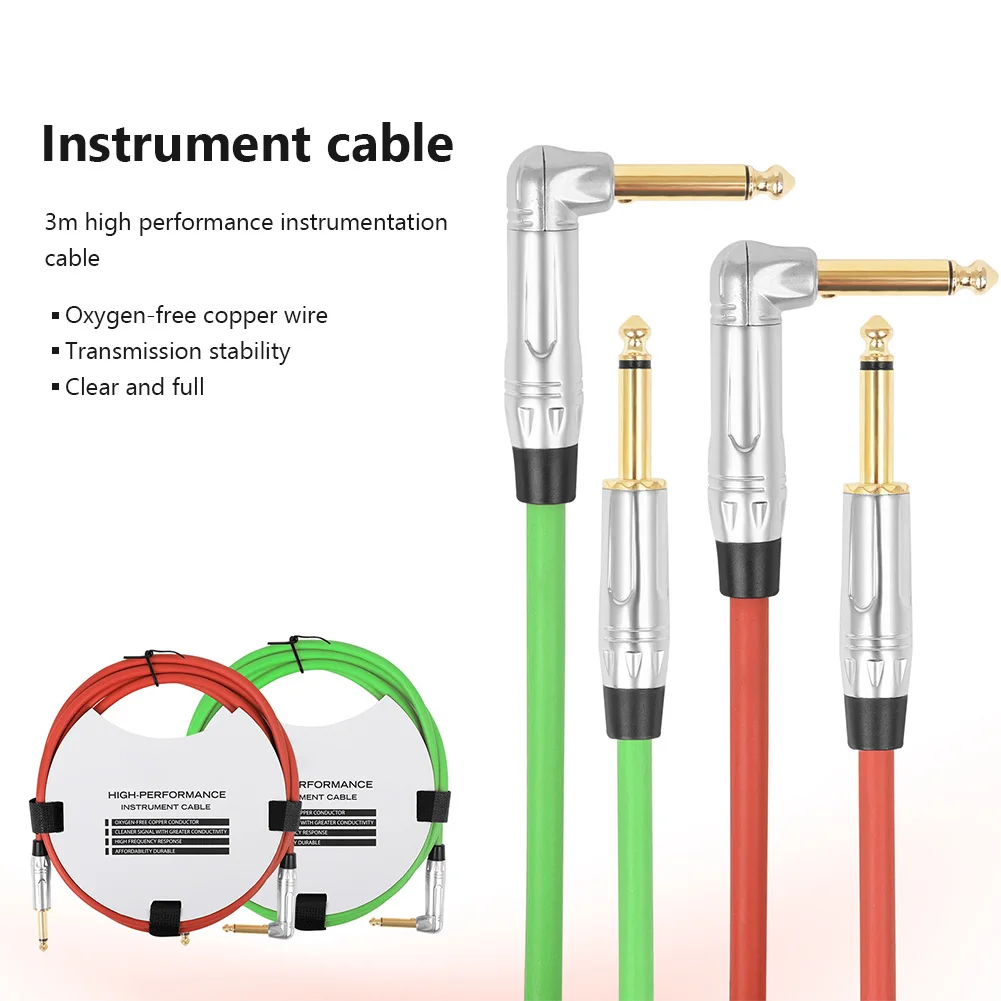 

Кабель для гитарного инструмента, 3 метра, кабели с шумоподавлением, музыкальный шнур под прямым углом для гитарной клавиатуры, эффектор