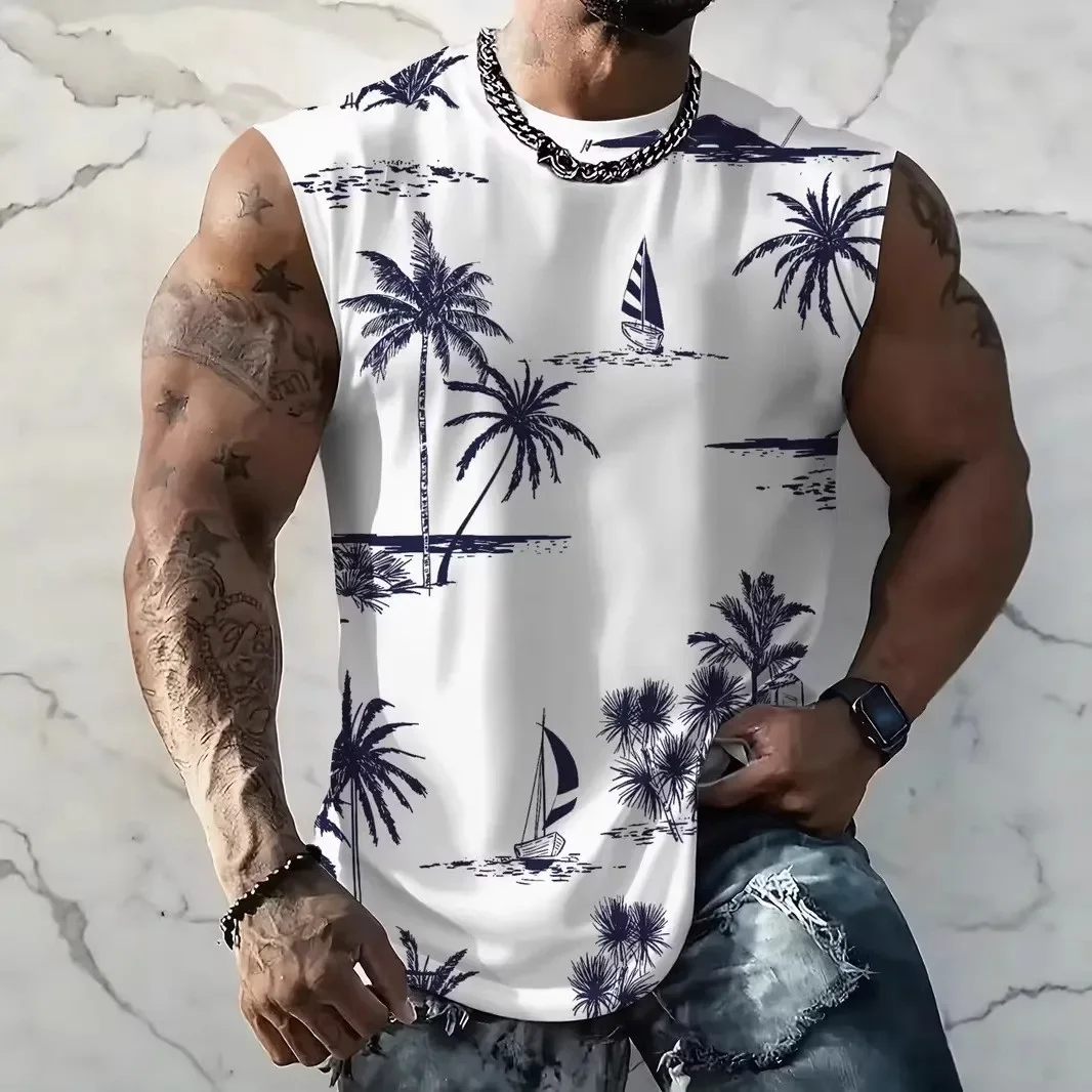

New Muscle Men's Fitness Sport Vest Hawaii Beach Vacation Men Tank Tops