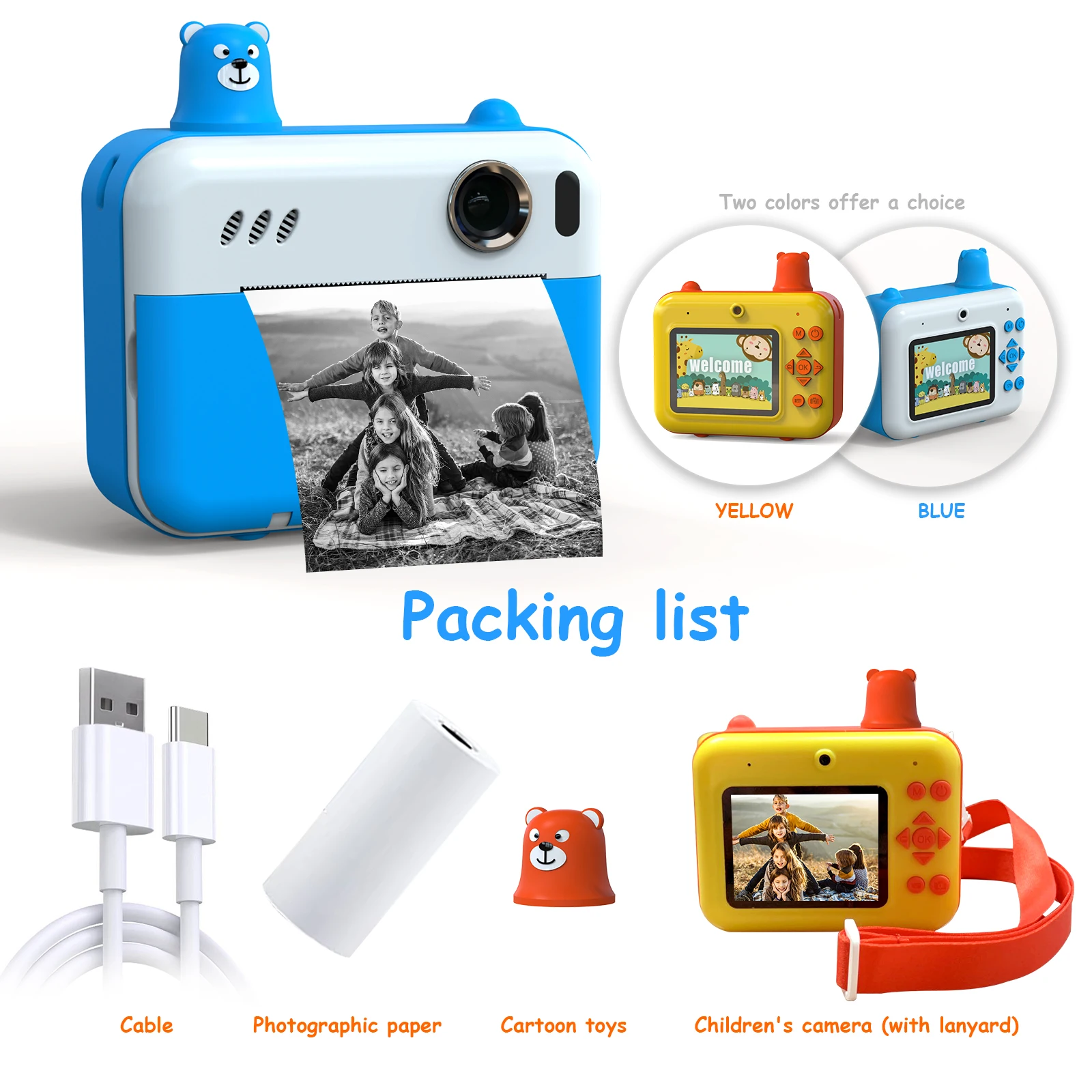 omni-in H80 children's printing camera, dual front and rear cameras, 1080P video recording, 8MP photo pixels