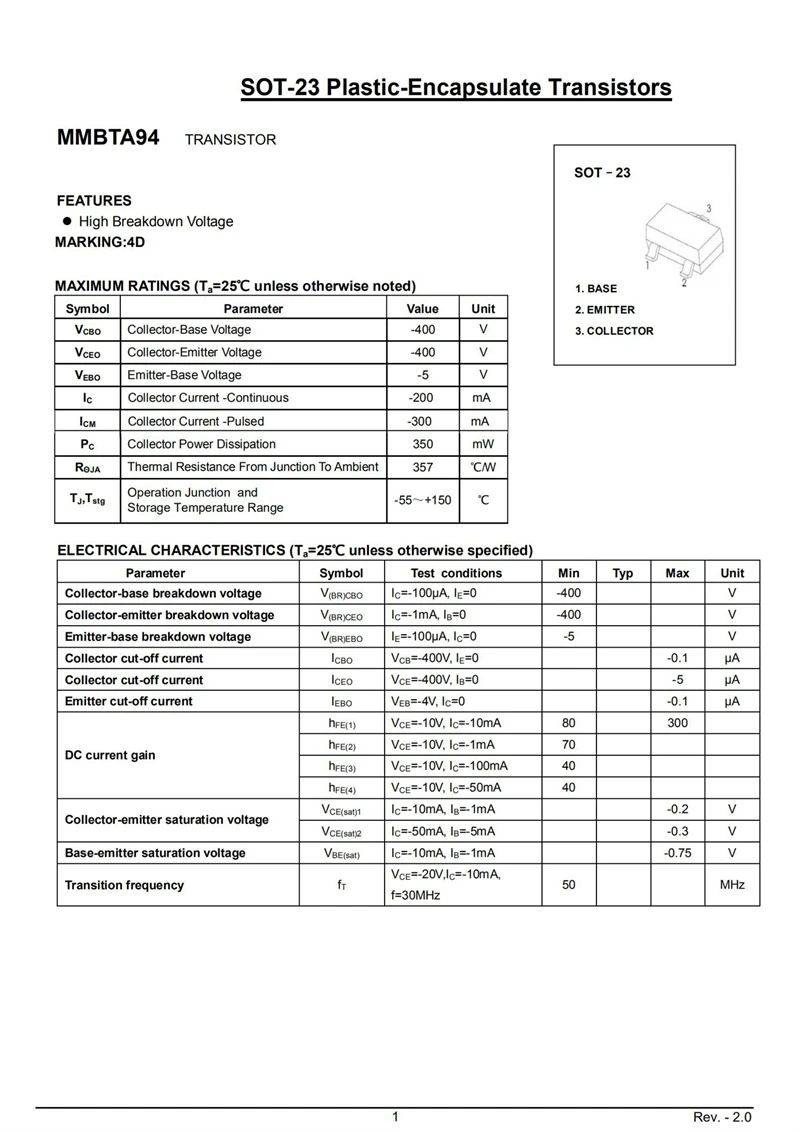 トライオードトライオード、mmbta42、1d、mmbta92、2d、mmbta44、3D、mmbt94、4d、smd、sot-23、npn、pnp、50個