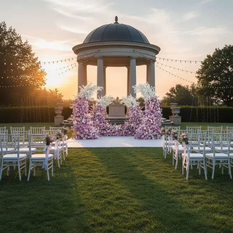 GNW Professional Wedding Arch Backdrop with Artificial Flowers Portable Adjustable Custom Size Complete Wedding Decoration