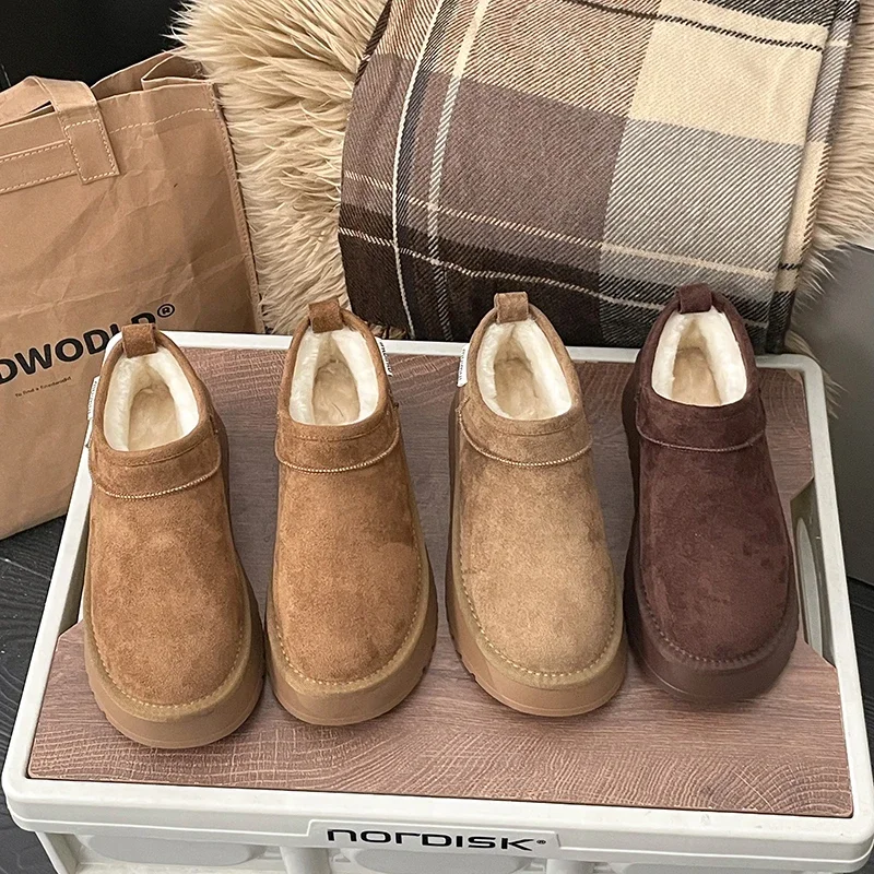 Zapatos de algodón tipo media pantufla con suela gruesa y cálida de cachemir para invierno, para mujer, botas de nieve 2027 para mujer, nuevas, sin pelo cubierto en el talón