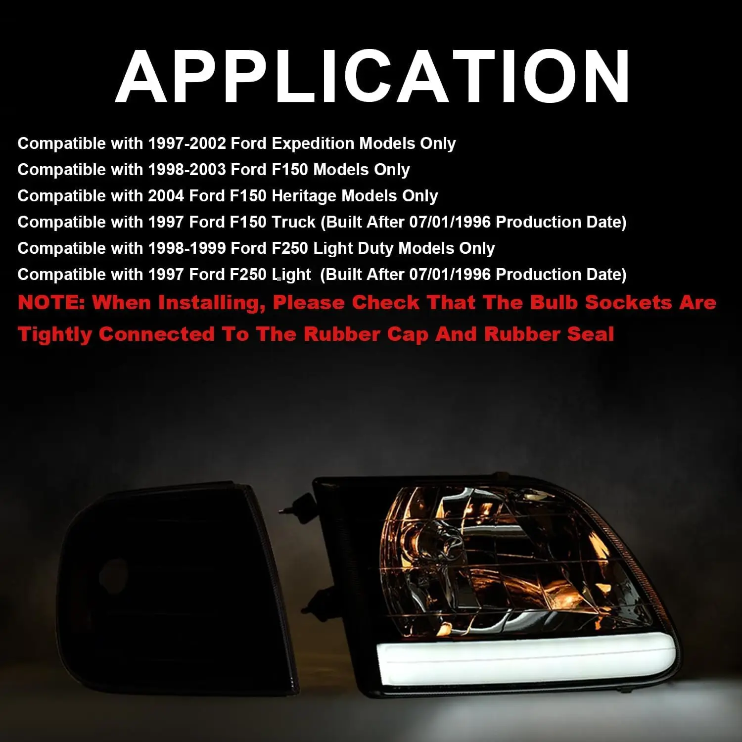مجموعة مصابيح أمامية وإضاءة ركن السيارة الأمامية طراز LED متوافقة مع 1997-2002 Ford Expedition/1998-2004 Ford F150/1997-1999 F25