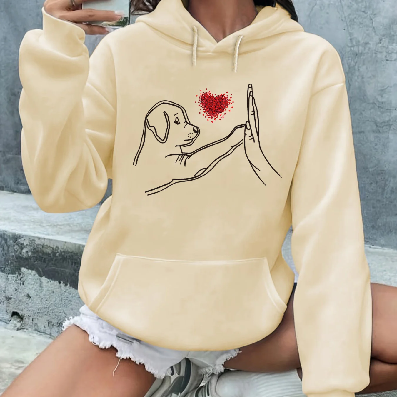 Women's Autumn Winter Warm Loose Casual Hoodie Dog Pattern Printed Long Sleeve Hooded Sweatshirt Women Stylish 2000s Y2k Clothes