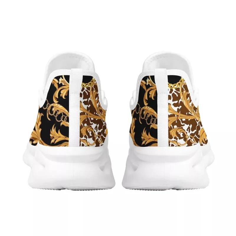 WHEREISART Luxury European Golden Floral Women\'s Shoes Lace Up Ladies Platform Sneakers Couple Party Flat Mesh Leopard Print