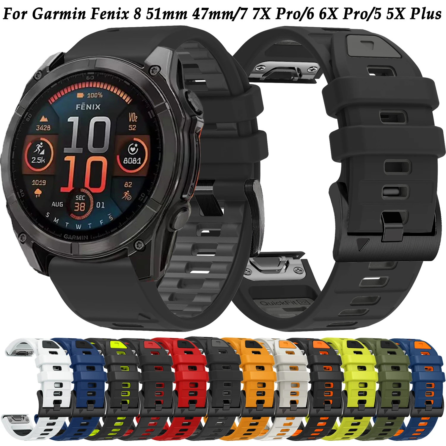 1:1 Fenix 8 Watchband For Garmin Fenix 8 47mm 51mm E 7 7X 6 6X 5 5X/Epix Pro/Enduro 3 QuickFit 22mm 26mm Silicone Strap Bracelet
