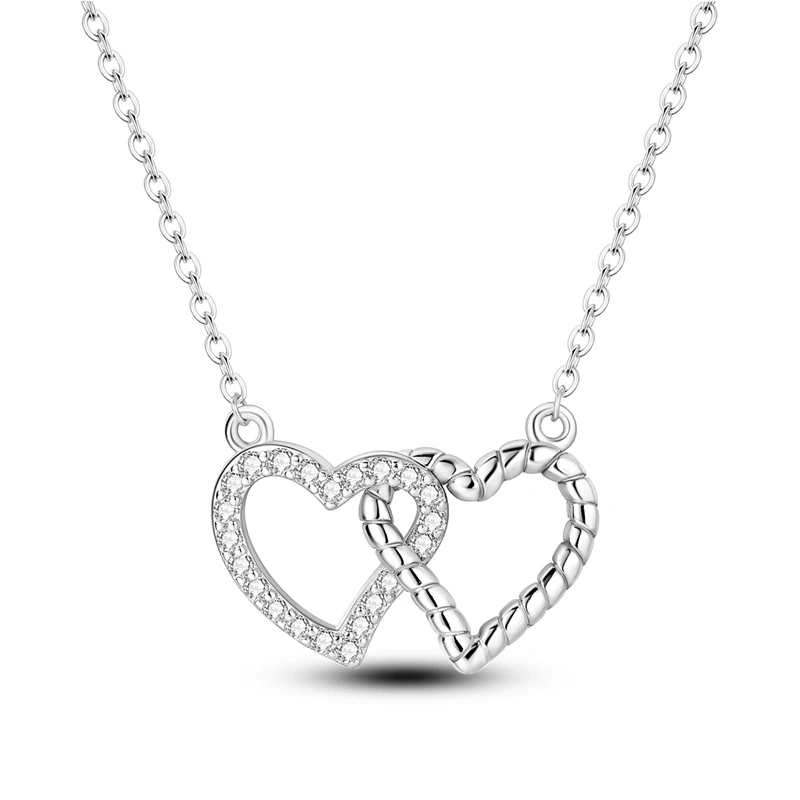 

2026 New 925 Sterling Silver Heart To Heart Necklace For Women Shining Zircon Necklace Exquisite Anniversary Jewelry Gifts