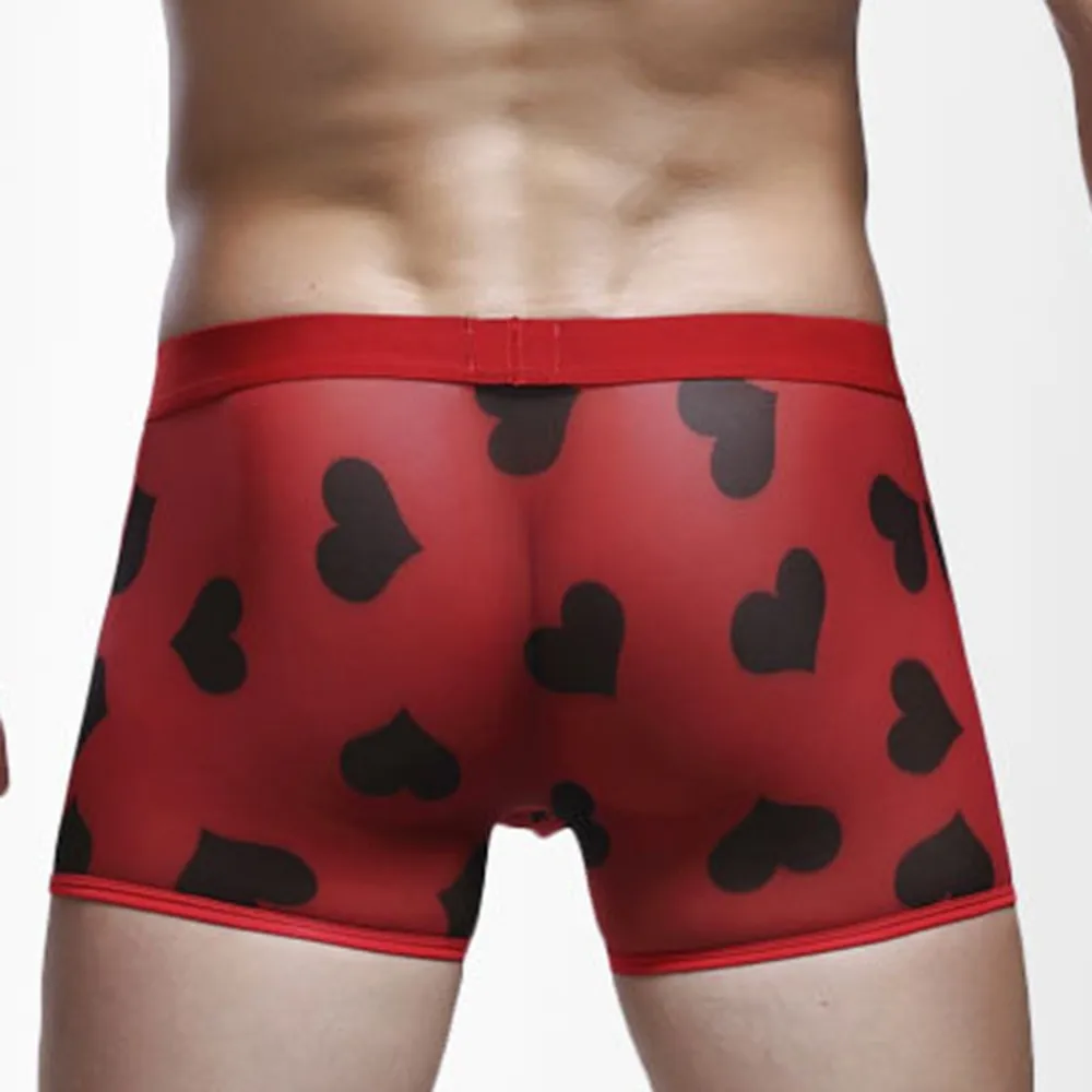 سراويل رجالية قابلة للتنفس ، سراويل داخلية بجراب منتفخ ، سراويل داخلية مثيرة ، شفافة ، بطباعة قلب الخوخ ، شورت شبكي ، الأشرطة المطاطية ، الذكور