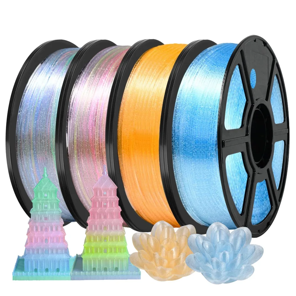Glitter PLA+ Filament 1.75mm 1kg/500g/250g 3D Printer Sparkle PLA Rainbow Color Change Filament Clear Blue Green Flash Point