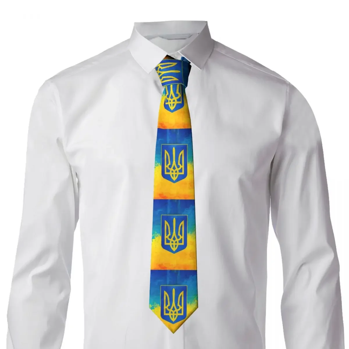 Custom Ukrainian Flag Tie Men Classic Coat Of Arms Of Ukraine Silk Wedding Neckties