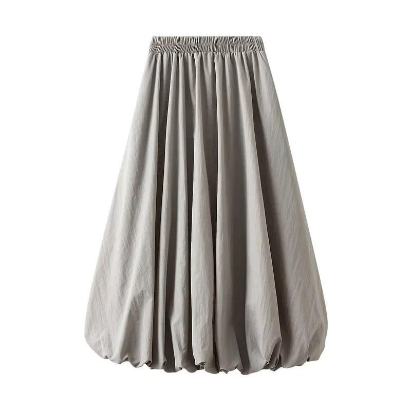 Women's Balloon Long Skirts Street Style Solid High Elastic Waist Flowy Loose Cargo Skirts for Grunge Aesthetic Women Clothes