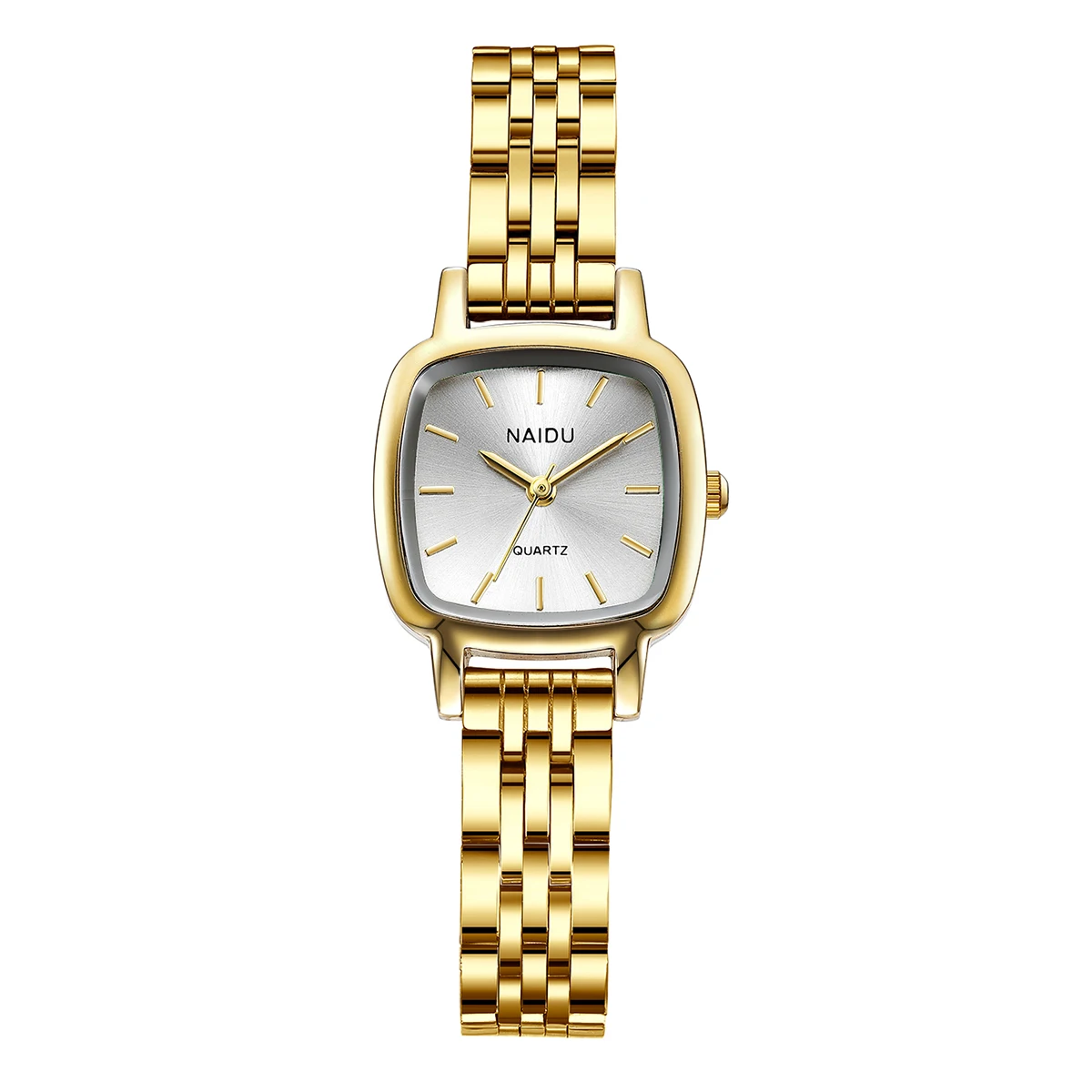 ساعة كوارتز بحزام من الفولاذ المقاوم للصدأ باللون الذهبي وبسيطة في مكان العمل