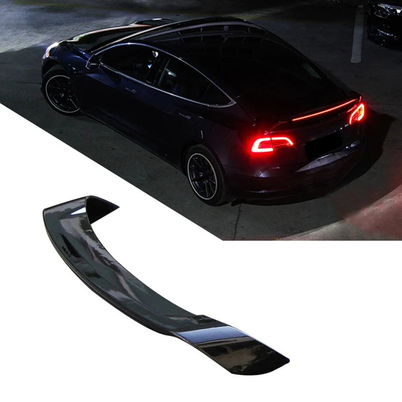 Factory Wholesale Car Accessories Parts Carbon Fiber Body Kit Rear Spoiler With Light For Model 3