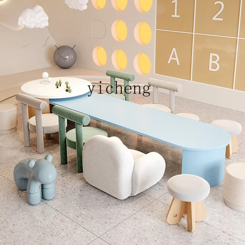 DD Solid Wood Children's Tables and Chairs Suit Kindergarten Handmade Painting Area Overhead Sales Office Reception