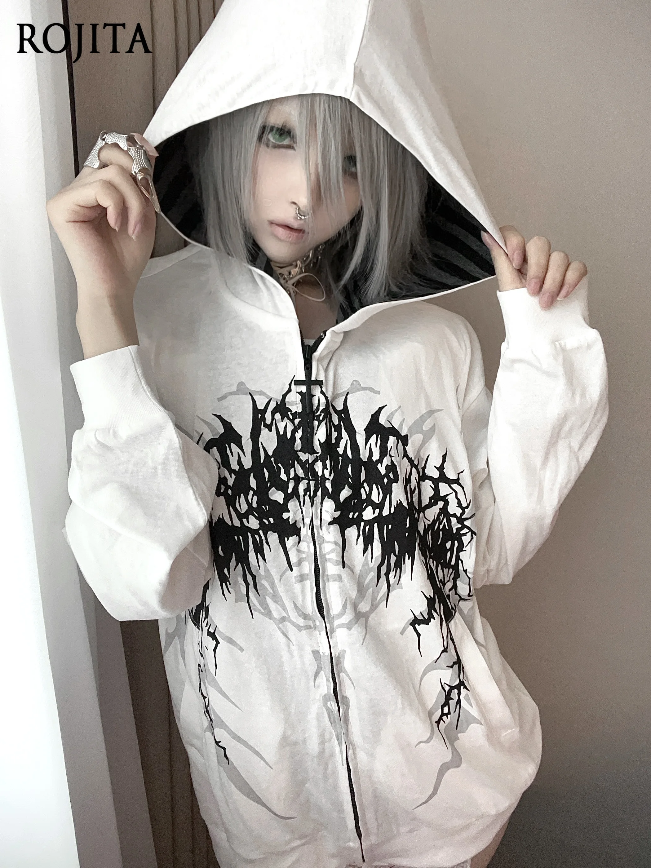 

Subculture Dark Japanese Style Hooded Loose Unisex Autumn Thin Jacket Top Anime Hoodie Sweatshirt Streetwear Women