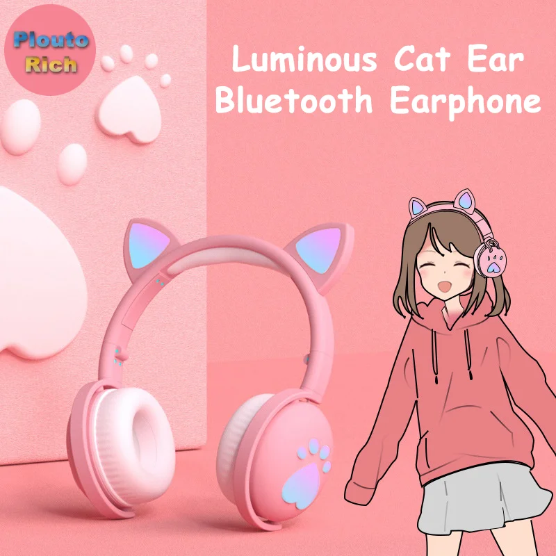 

Cute Appearance Bluetooth Headset Luminous Cat Claw Support Insert Card Wired Connection Rechargeable Listen Music Play Game