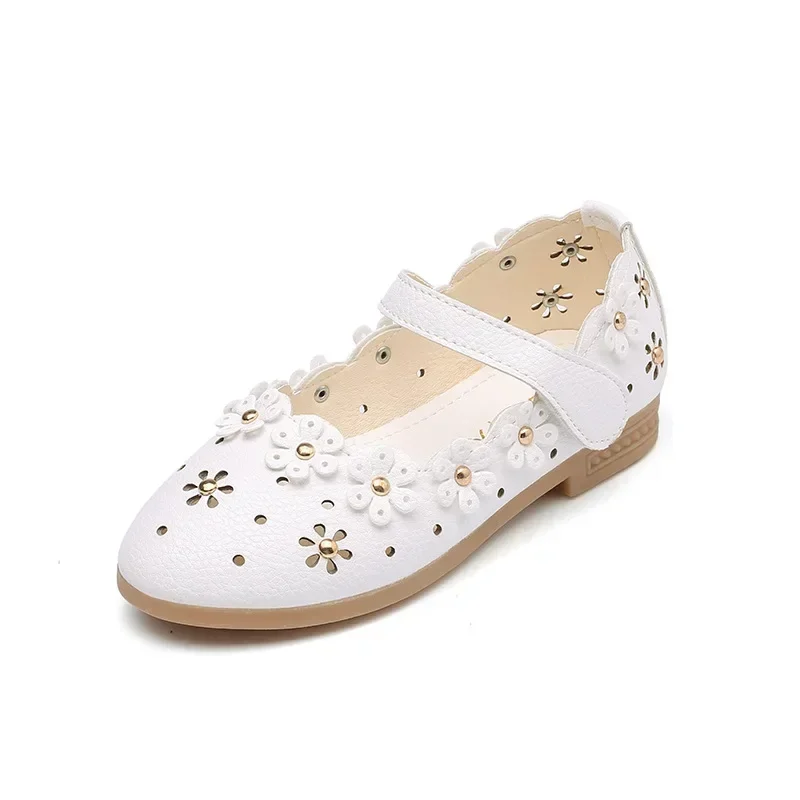 Kids Toddler Girls White Shoes for Wedding Party Fashion Princess Soft Bottom Leather Shoes Children Big Girls Flower Flats