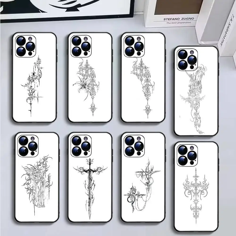 

Gothic Cyber sigil Cross Phone Case For iPhone17,16,15,14,13,12,11 Plus,Pro Max,Soft Black Cover