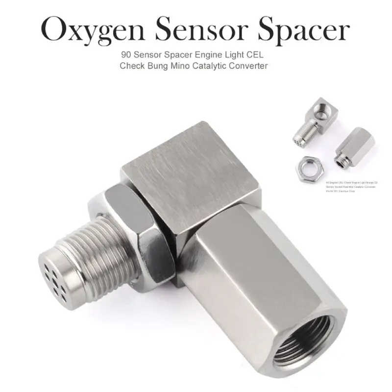 Universal Oxygen O2 Sensor M18X1.5 Extender Spacer Adapter 45/90 Degree Stainless Steel CEL Eliminator Check Engine Lights