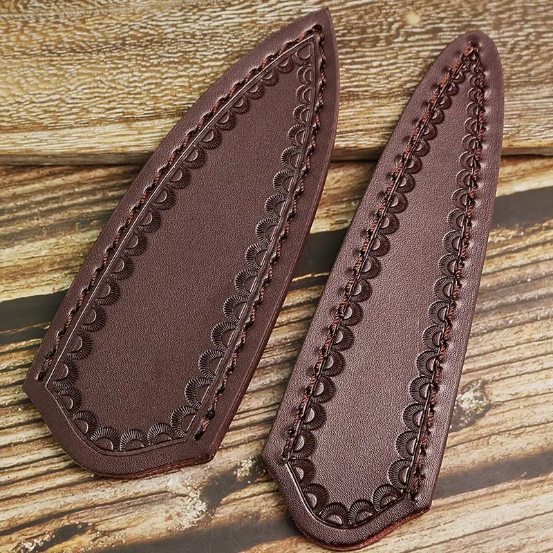 Tea Knife Sheath Genuine Leather Vintage Embossed Cowhide Small Knife Case Protective Cover for Tea Ceremony Knife Scabbard