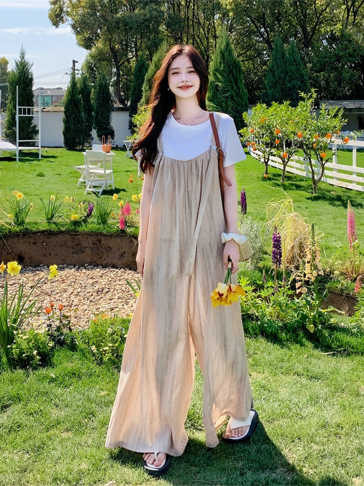 Laid-ba Sle Wide Leg Jumpsuit Women's Summer 2025 New Loose Casual High Waist Long Pants Thin Material Online Exclusive