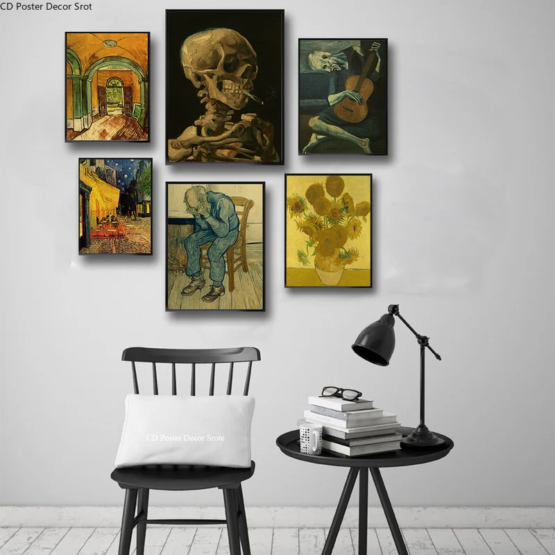 Van Gogh Oil Painting Works Poster Skeleton Kraft Paper Posters DIY Vintage Home Room Bar Cafe Decor Aesthetic Art Wall Painting