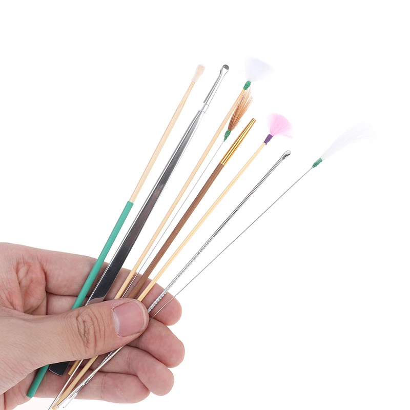 (Ce14)8pcs 1Set Earwax Cleaner Kits Ear Massage Set Earwax Cleaner Kits Goose Feather Stainless Steel Earpick Wax Cleaner Tool