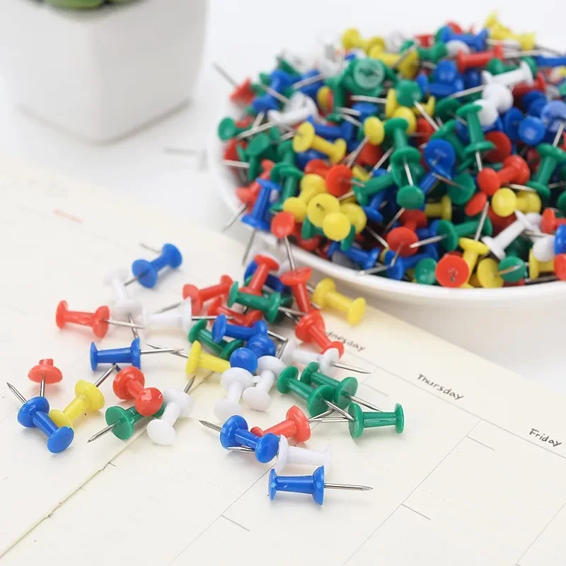 100PCS Binding Cork Board Safety Colored Plastic Pin Big Head Push Needle Pins Drawing Photo Wall Studs Office School Supplies