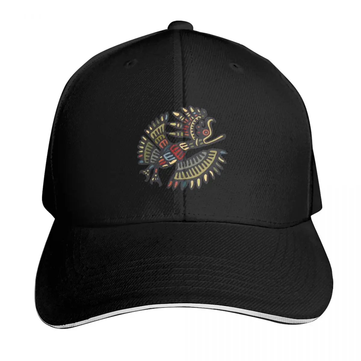 Aztec Inca Maya Civilization Drawing Bird Baseball Cap Quick Dry Performance Cotton Twill Breathable Contrast Two Tone Brim