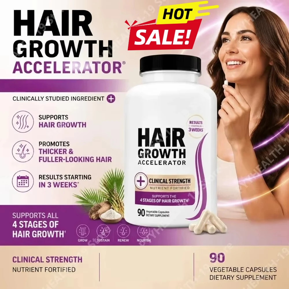 Hair Growth Accelerator Capsules with 10000 mcg Biotin Marine Collagen 90 Count Supports Hair Growth Thicker Fuller-Looking Hair