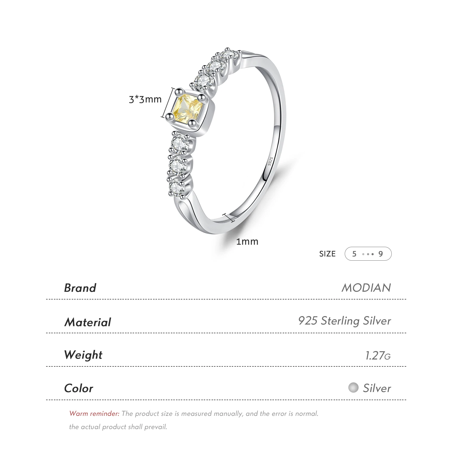 Modian-925 فضة Dazzling مكعب زركونيا خواتم للنساء ، غرامة مجوهرات ، الحلو السكر خواتم الاصبع ، الأصفر ، واضح ، أنيقة