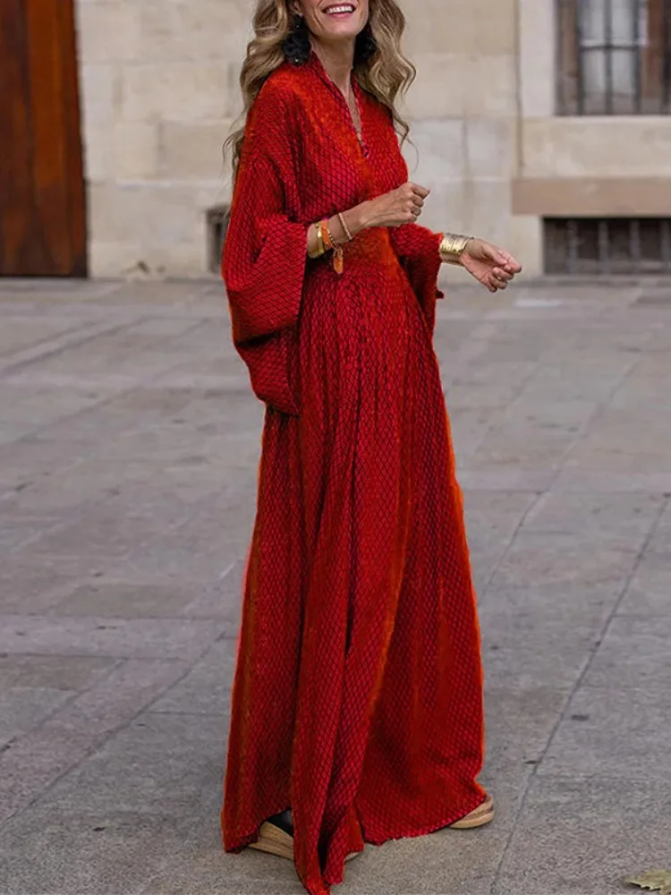 Черные длинные платья в клетку Gymystars, женское вечернее платье 2021, свободное плиссированное винтажное платье с расклешенными рукавами и v-образным вырезом для отпуска Черные длинные платья в клетку Gymystars, женское вечернее платье 2021, свободное плиссированное винтажное платье с расклешенными рукавами и v-образным вырезом для отпуска