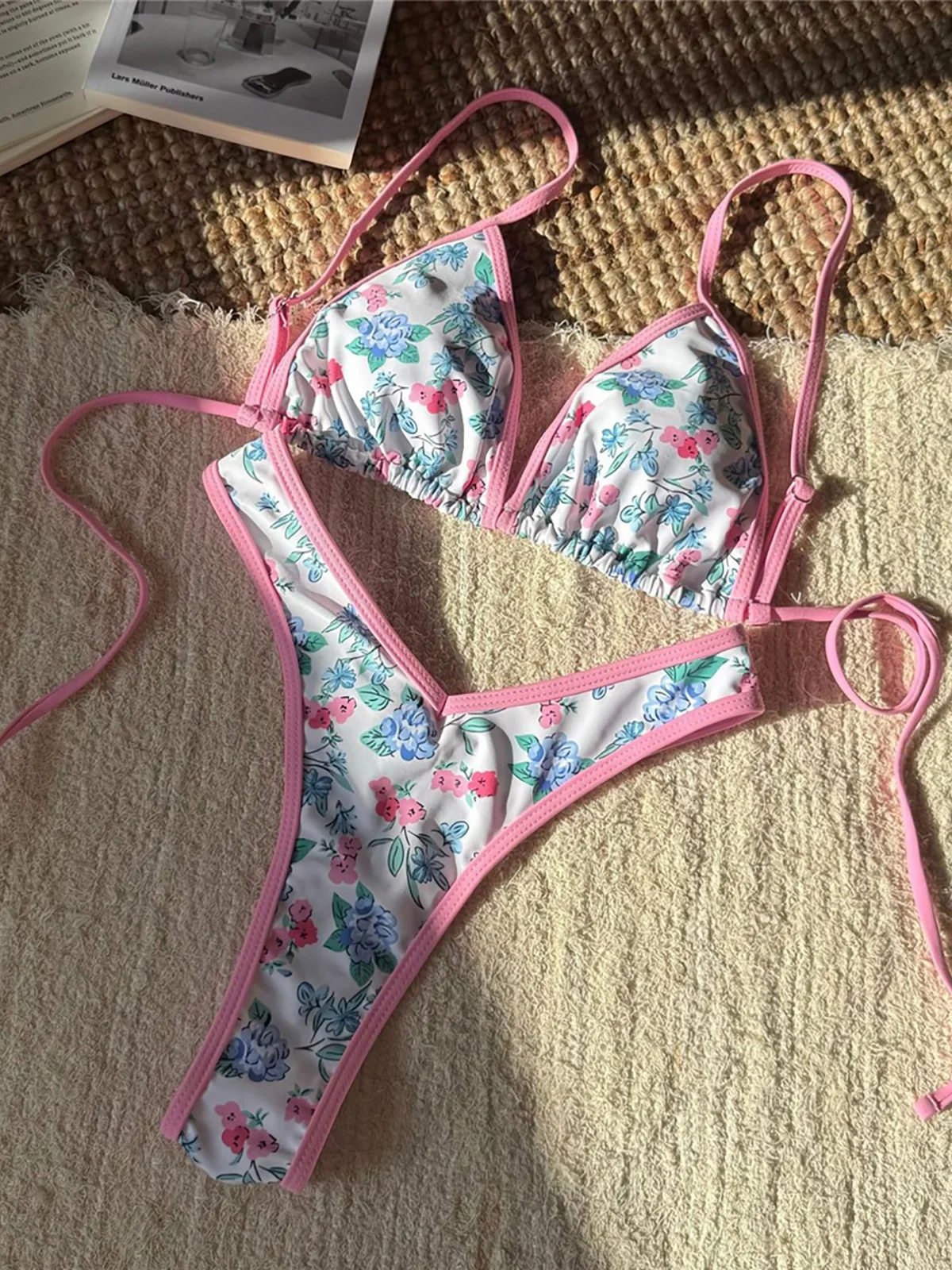 Mini Bikini brasileño con Tanga y flores de leopardo, traje de baño para mujer, traje de baño femenino, conjunto de Bikini de dos piezas, bañador, traje de baño para nadar K6286