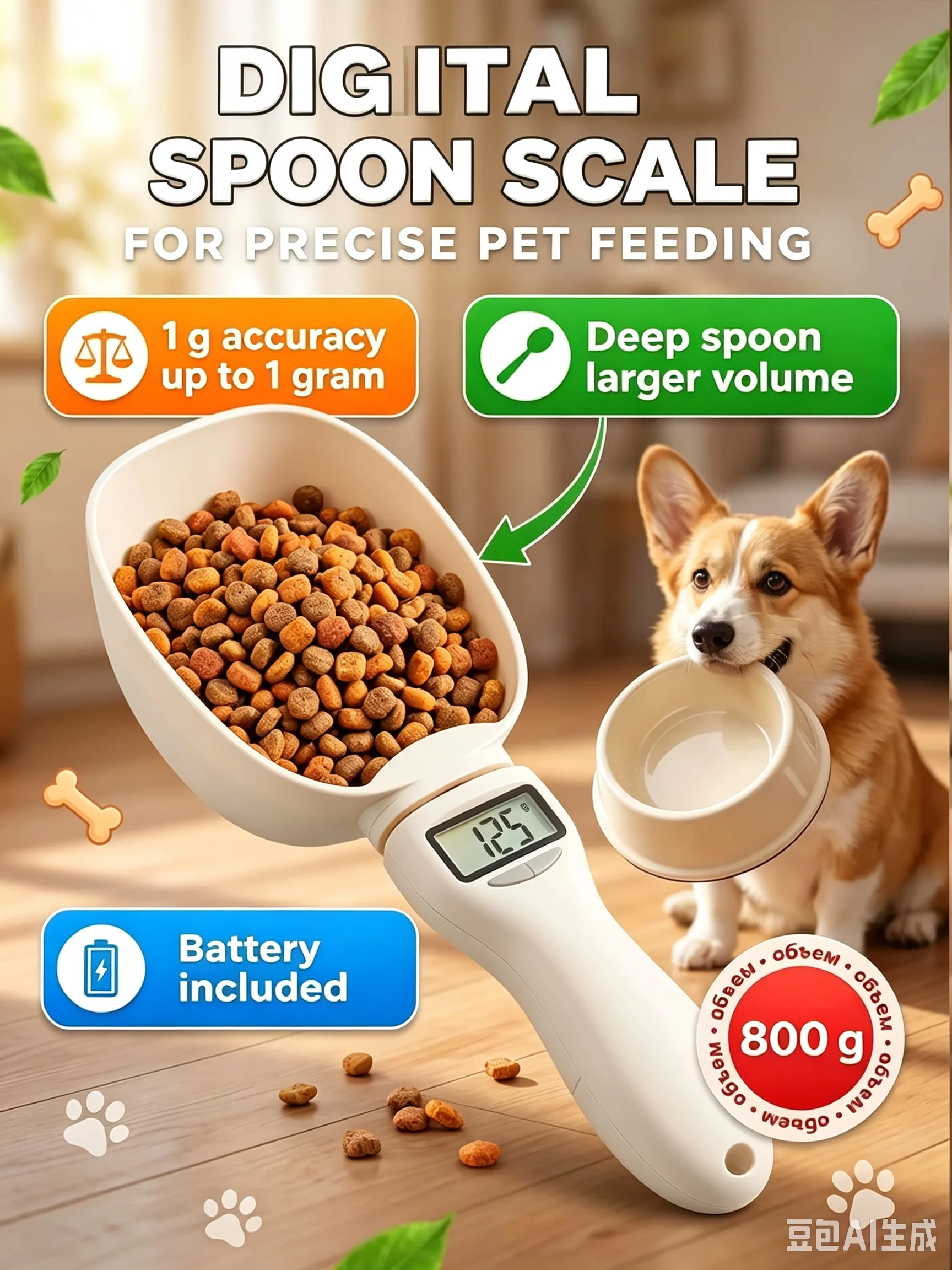 Pet Food Measuring Scoop Electronic Dog Cat Food Measuring Cup Digital Spoon Scale Kitchen Food Scale with LED Display