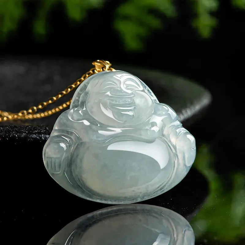 Burmese Jade Maitreya Pendant Necklace Gemstone Pendants White Natural Man 925 Silver Amulets Jadeite Talismans Jewelry