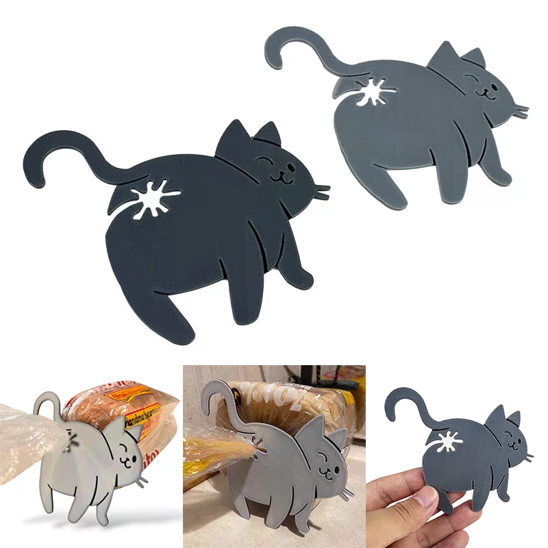 2pcs 3D Cat Butt Bread Bag Clip Snack Bag Sealing Clip Novelty Kitchen Gadget Food Storage Bag Clip For Cat Lovers