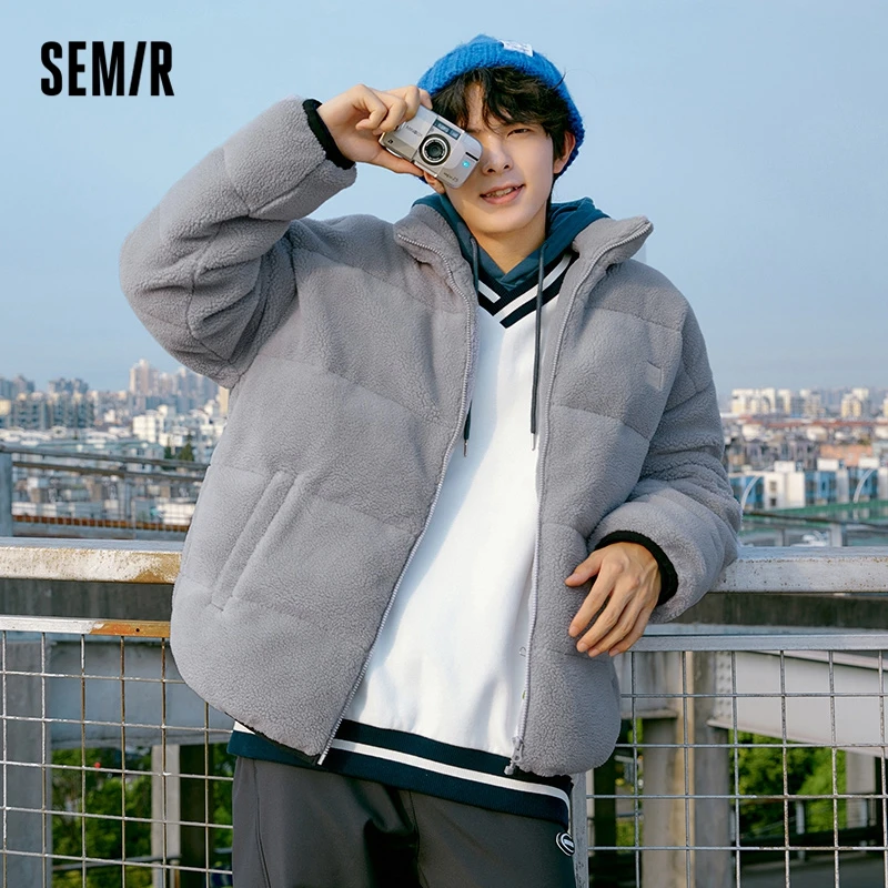 Semir Cotton Coat Men Loose Thick Imitation Sherpa Stand Collar Oversize Trendy 2023 Winter New Coat