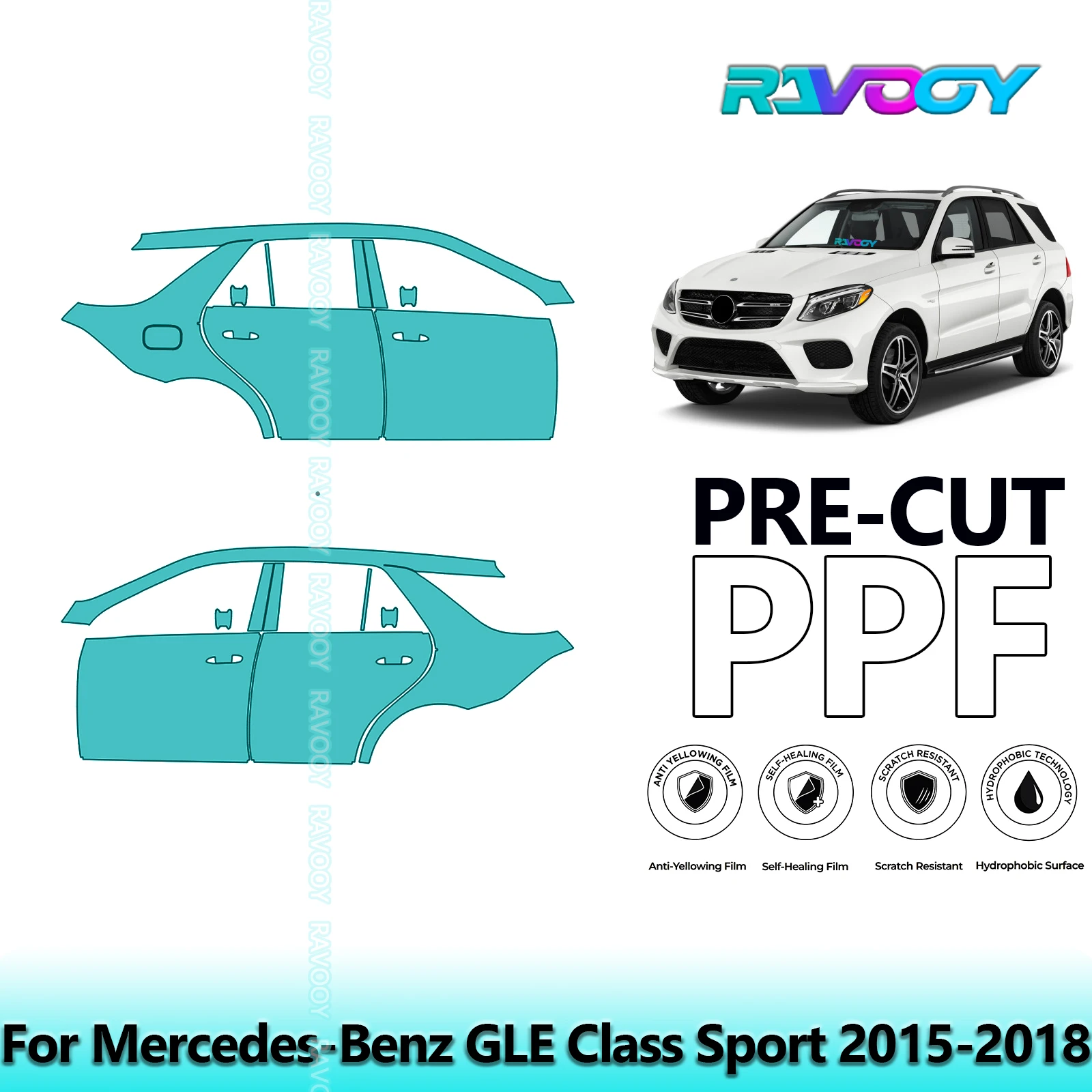 

For Mercedes-Benz GLE Class Sport 2015-2018 8.5mil Clear Matte Pre-Cut PPF Door & A/B Pillar Kit TPU Paint Protection Film Set