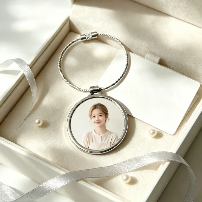 Custom round Keychain 1PC Zinc Alloy Coated Steel Wire Sturdy Durable Personalized Image & Text Engraving