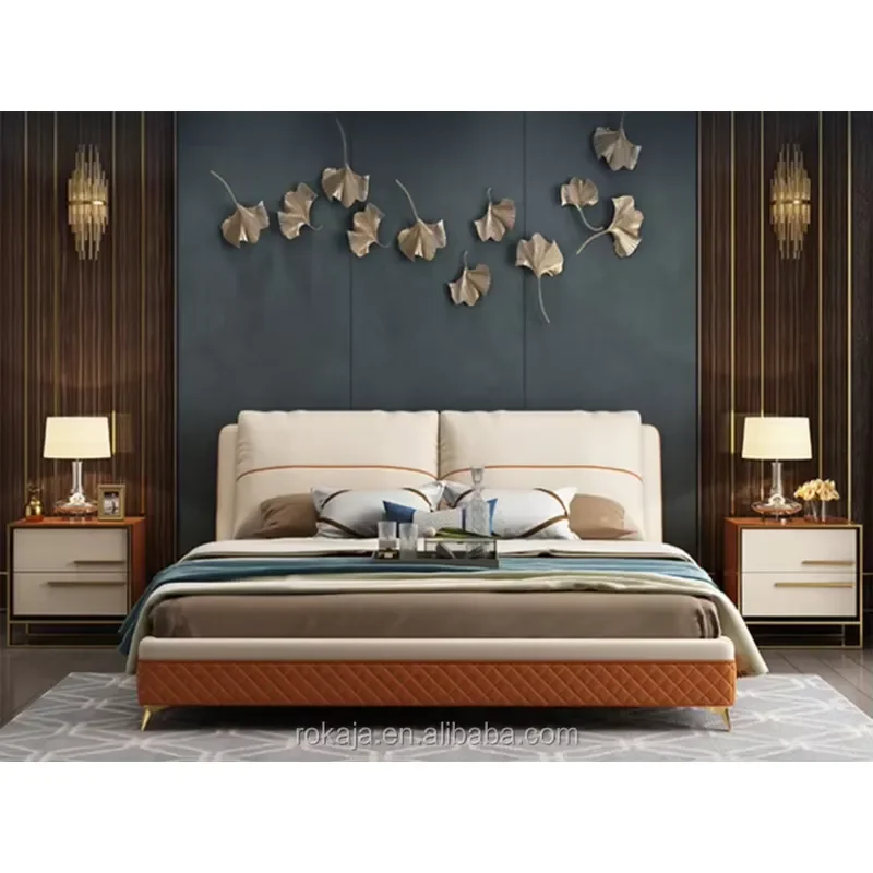 Foshan Bed Set Modern Couple Relax Leather Beds Home Hotel Furniture Bedroom Sets