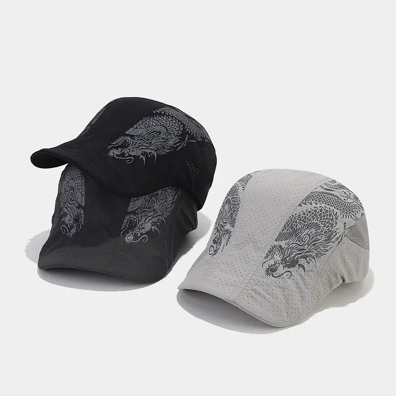 2023 Polyester Summer Chinese Dragon Print Newsboy Caps Flat Peaked Cap Men and Women Painter Beret Hats 112