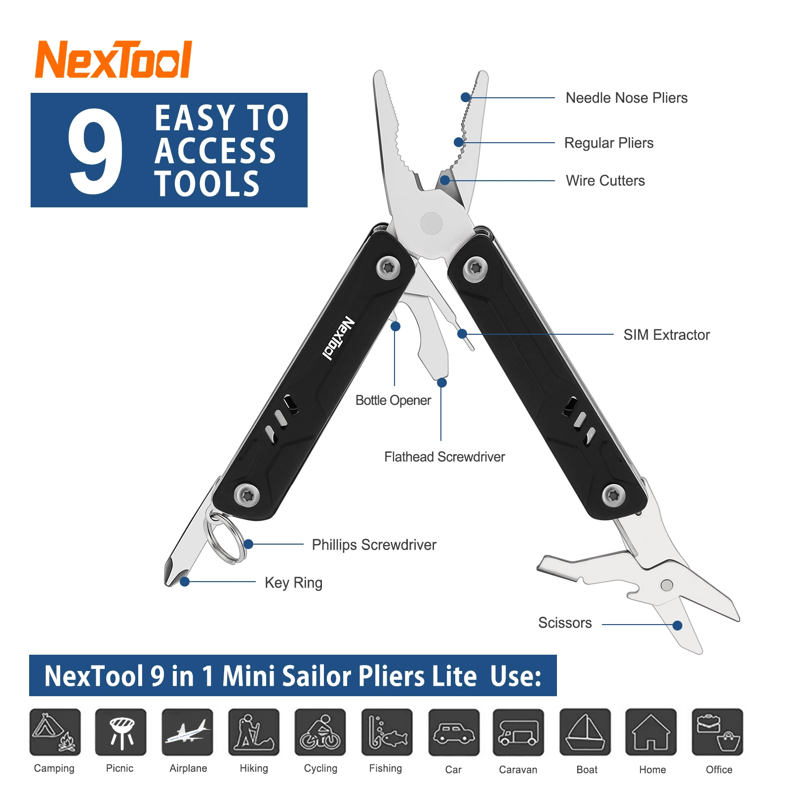 NexTool Mini Sailor Pliers Lite Schlüsselanhänger-Multitool 10-in-1 Klappschere Outdoor Tragbarer Flaschenöffner Ausrüstung Handwerkzeuge – Detail 7